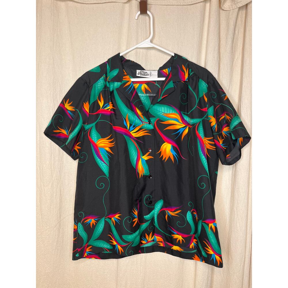 1970s Hilo Hattie's Hawaiian Bird of Paradise Floral Tropical Resort Shirt XL